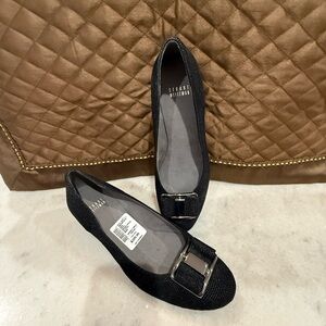 Stuart Weitzman Proper Goosebump Bow Women's Black Wedge Pumps Size 9